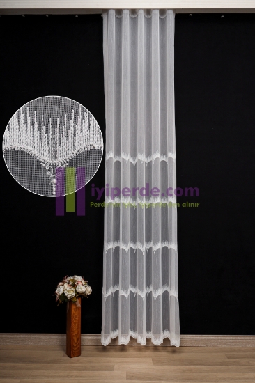 Modern Brode Nakışlı Ütü Gerektirmez Tül Perde - 01 resmi