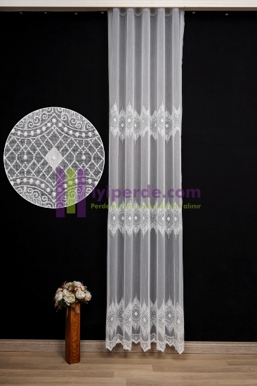 Modern Brode Nakışlı Ütü Gerektirmez Tül Perde - 02 resmi