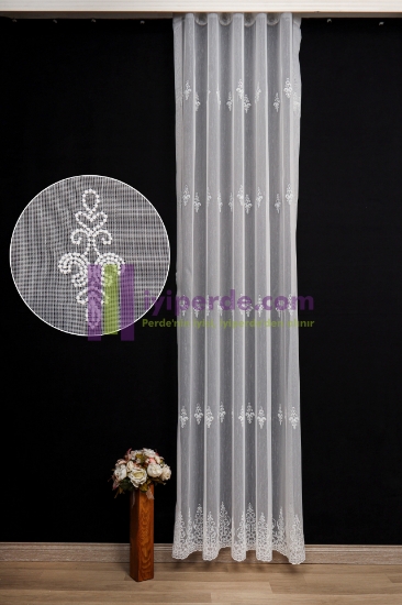 Modern Brode Nakışlı Ütü Gerektirmez Tül Perde - 03 resmi