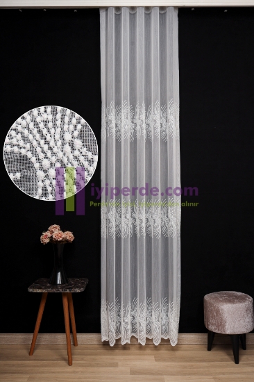 Modern Brode Nakışlı Ütü Gerektirmez Tül Perde - 04 resmi