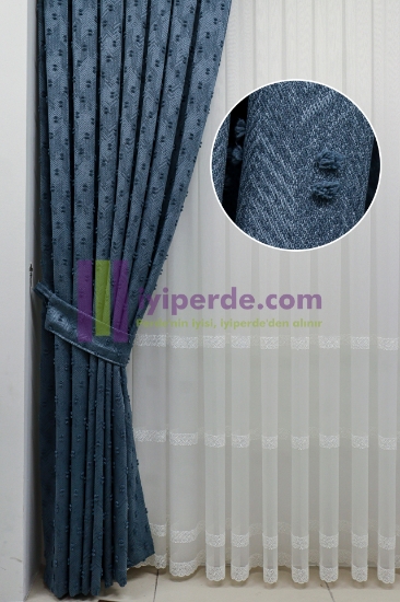 Ponpon Detaylı Modern fon Perde-2 resmi