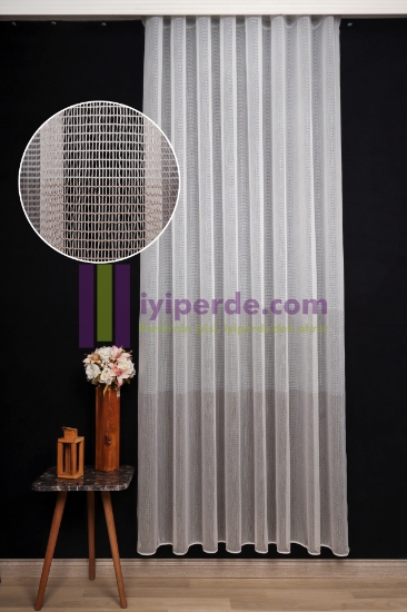 Renkli Etek Dokuma Tül Perde- Alttan 50cm Vizon Rengi resmi